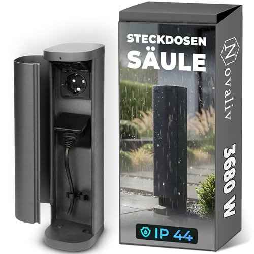 Novatool Tour de prise 2 prises extérieures rondes avec ouverture IP44 - Prise de courant extérieure - Colonne de prise de courant - Anthracite
