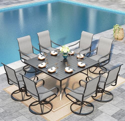 Image of Sophia & William Outdoor Dining Set Patio Dining Sets Patio Table and Chairs Set 9 Pieces Square Outdoor Dining Table for 8 with Swivel Patio Set for Garden Pool All Weather Grey