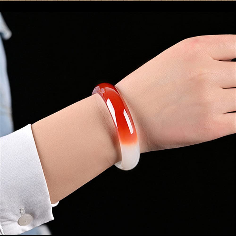 Braccialetti da Donna, Bracciale Rigido Cinese in Giada con Agata Rossa e Bianca per Donna Bracciale Rigido con Ciondolo Rotondo Stile Cinese per la Famiglia o Gli Amici (54)