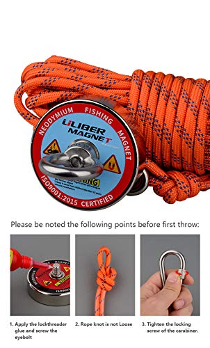 ULIBERMAGNET 800lbs Fishing Magnet,Powerful Lifting Magnets N52 Neodymium Magnets with 20m(66Feet) Durable Rope,Strong Magnets for Salvage and Magnetic Recovery