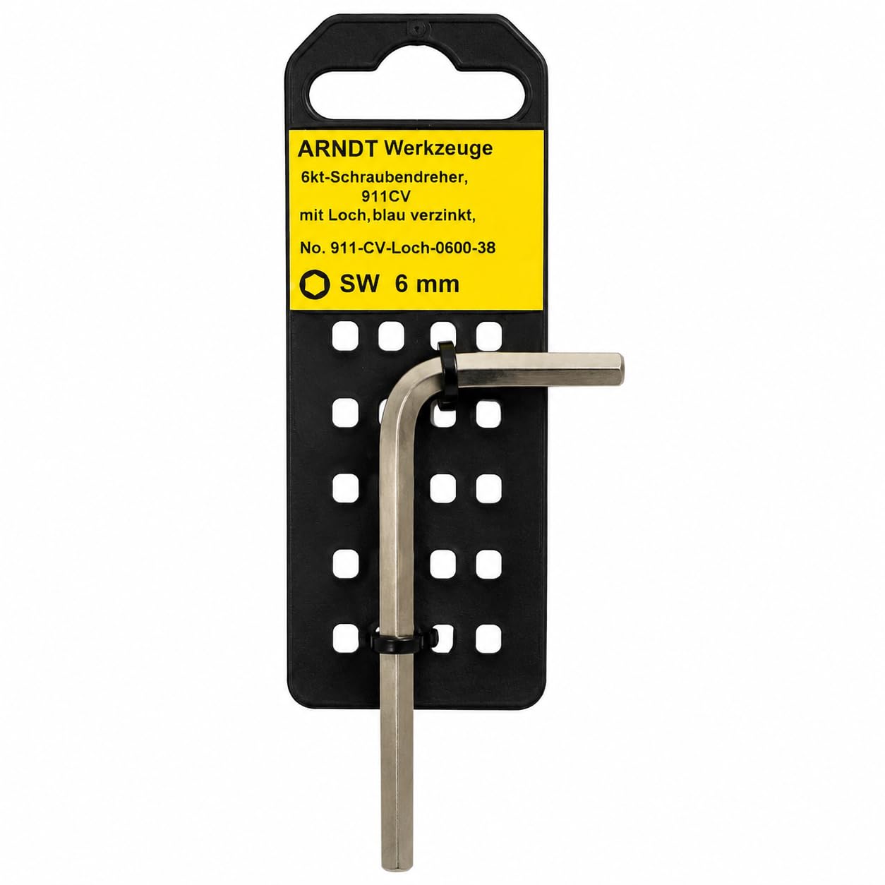 ARNDT Llave hexagonal de seguridad de Alemania de 6 mm | Llave Allen con agujeros dobles | Llave hexagonal de seguridad de acero al cromo vanadio