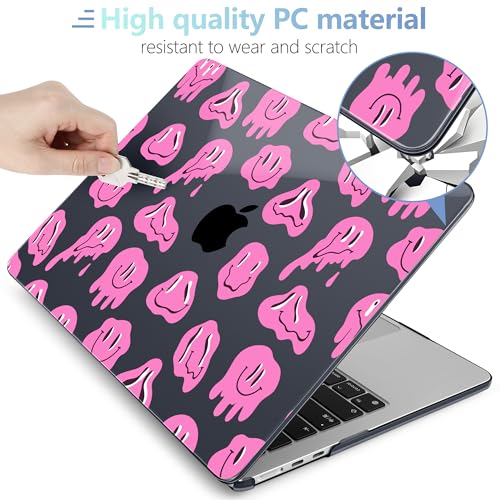 Image of MEEgoodo Case for M5 /M4 /M3 /M2 MacBook Air 13.6 inch 2026 2025 2024 2022, Fit Model A3449 /A3240 /A3113 /A2681, Case Compatible with MacBook Air 13 inch, Pink Groovy Emoji