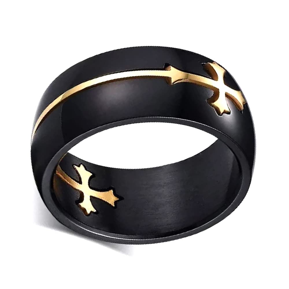 Vientiq Detachable Gold Crucifix Engraved Cross Christian Finger Ring for Boys & Men (Black) (B0BYF2P3TT) Amazon Price History, Amazon Price Tracker