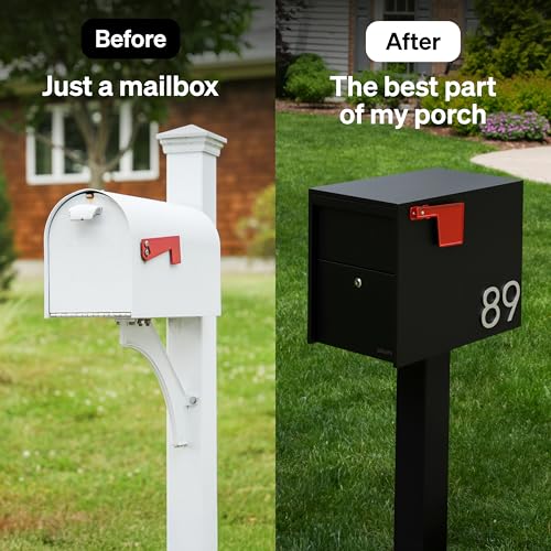 Image of Adoorn Lockable Post Mount Mailboxes for Outside - Large Anti-Theft Locking Mailbox for Packages and Letters - Weatherproof Construction - Durable Steel - 15.5 inch H x 12 inch W x 18.5 inch D - Black