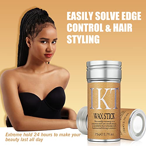 Slick Hair Styling Pomade Stick for Hair, Non-greasy Strong Hold for Neat Tidy Look, 2Pcs - Edge Control Elastic Band for Wigs