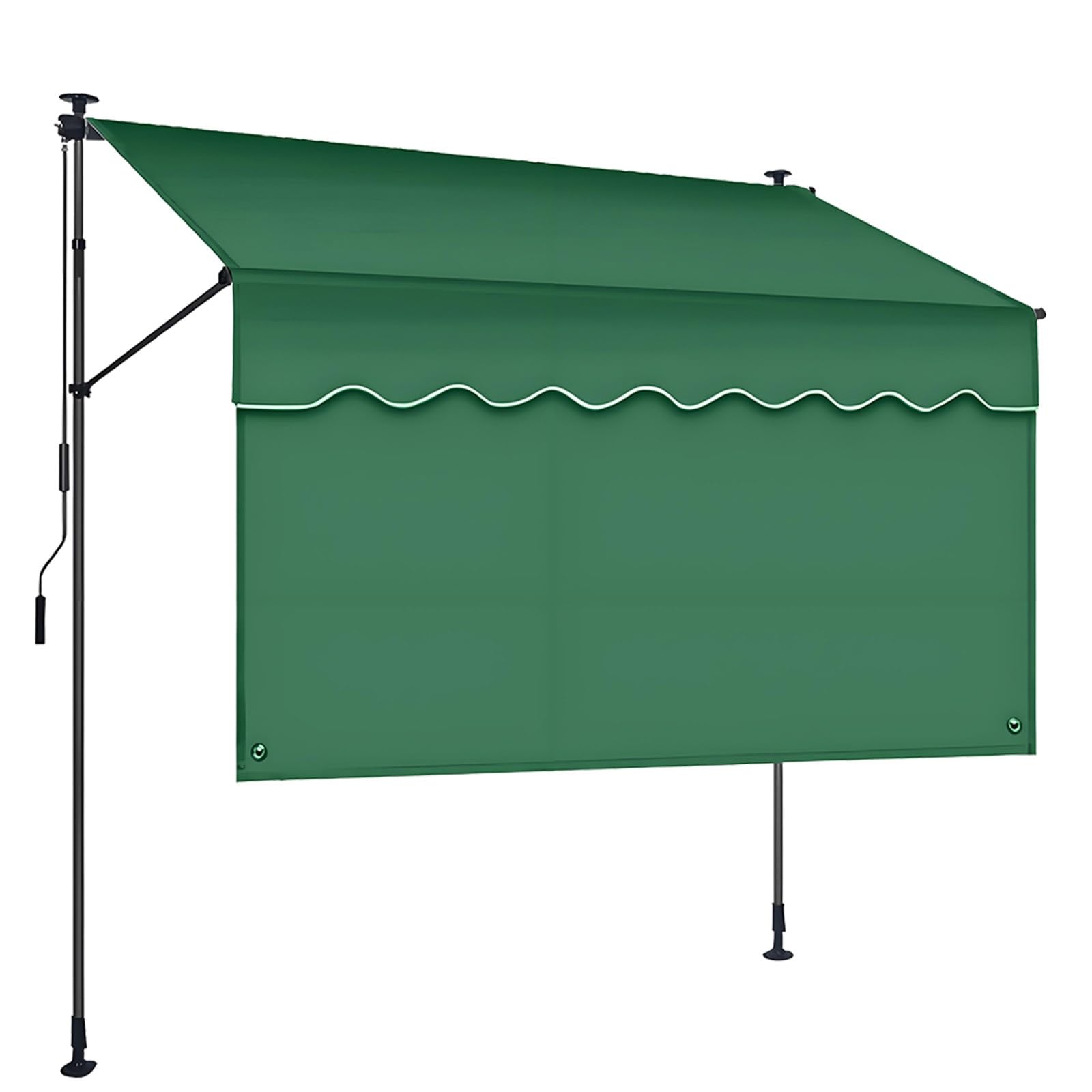 CTREVL Retractable Patio Awning, Manual Retractable Awnings for Patio with Privacy Curtain, Manual Retractable Awning Adjustable angle and height for Backyard Garden Balcony(Green,3m/9.8ft)