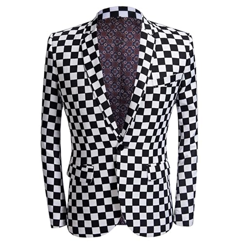 Costume homme plaid slim fit noir et blanc veste sport chic