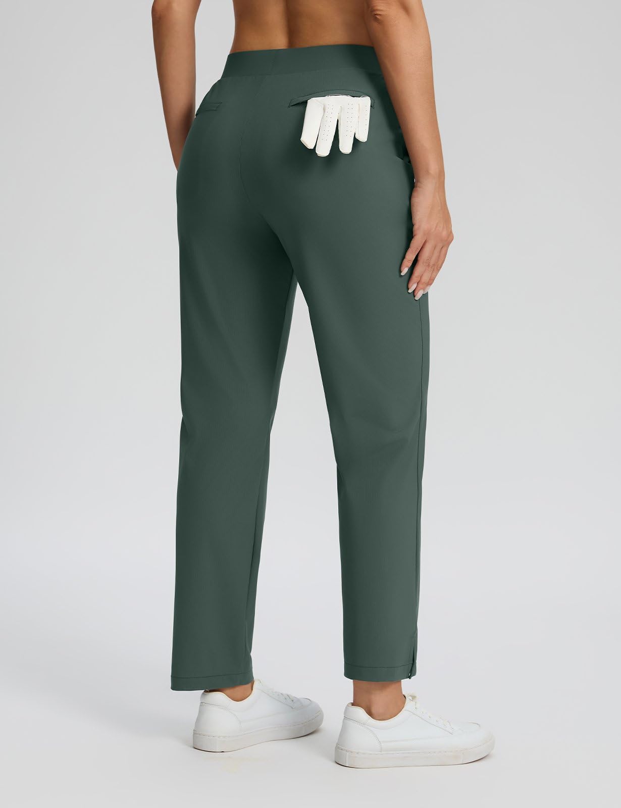 Bobobigo Women's Golf Pants with Pockets Stretch Tapered Travel Pants Lightweight Work Business Olive Green M