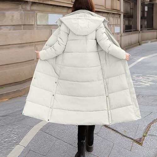 Wkishenl Women Long Quilted Coat Maxi Length Long Sleeve Puffer Jacket Solid Hooded Padded Coats Thick Warm Winter Outerwear3