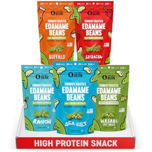 The Only Bean Crunchy Roasted Edamame Bean Snacks (5 Flavors), Healthy Snacks for Kids and Adults, High Protein Snacks, Low Carb Snack, Keto-Friendly, Gluten-Free, Vegan, 4 Ounce (Pack of 5)