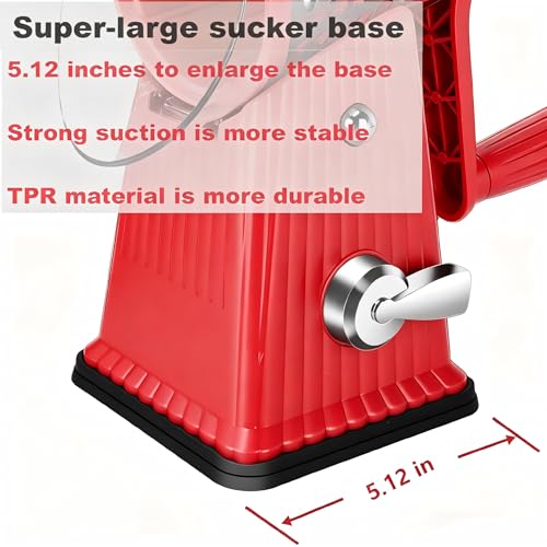 Image of Rotary Cheese Grater with 5 Well-designed Blades & Strong Suction Base, Kitchen Mandoline Vegetable Slicer with Blade Storage Box (RED)