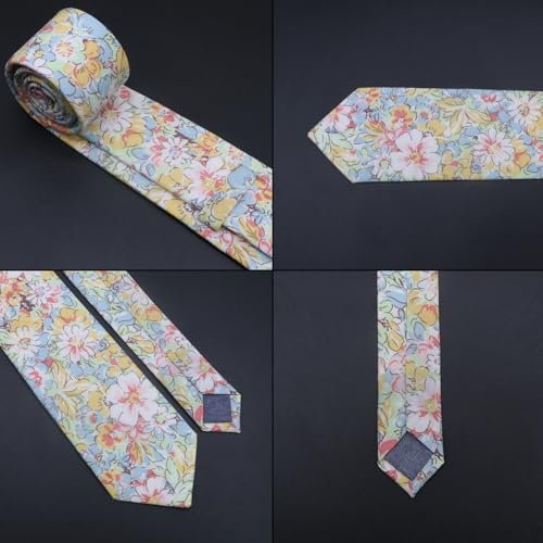 Image of Cotton Floral Ties for Men 2.76 inch Men's Skinny Tie Linen Flower Printed Neck Tie for Wedding Dating Party