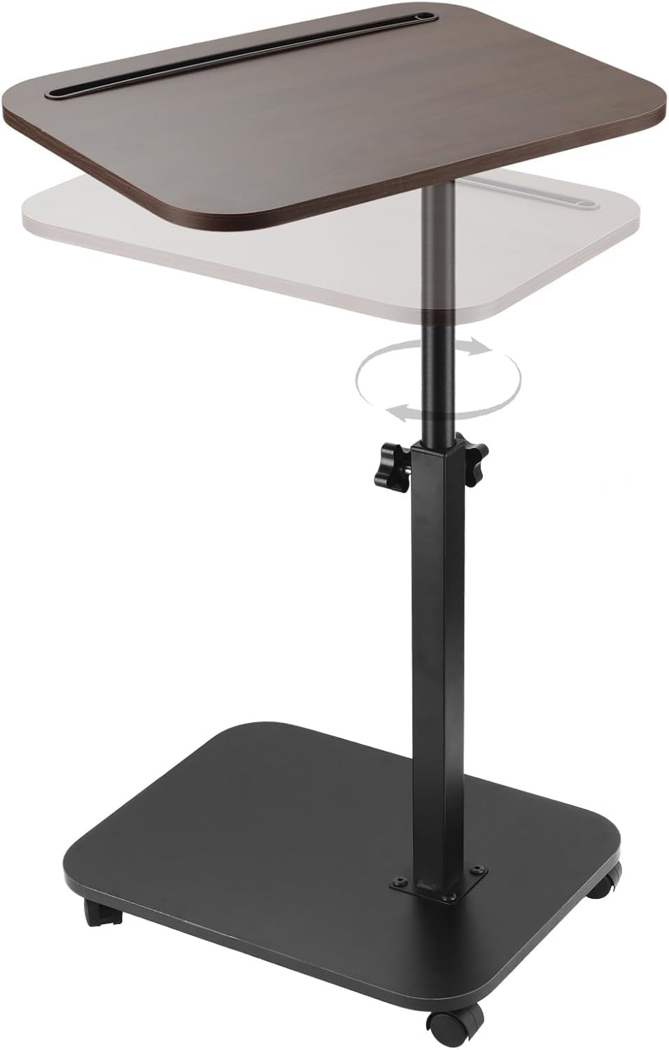 AKOLAFE Side Table Adjustable 360° Swivel C Shaped Sofa Side Table Tray Coffee Couch End Tables 30x40cm Foldable TV Tray with Wheels, Tall Bedside Tables for Living Room, Bedroom, Walnut