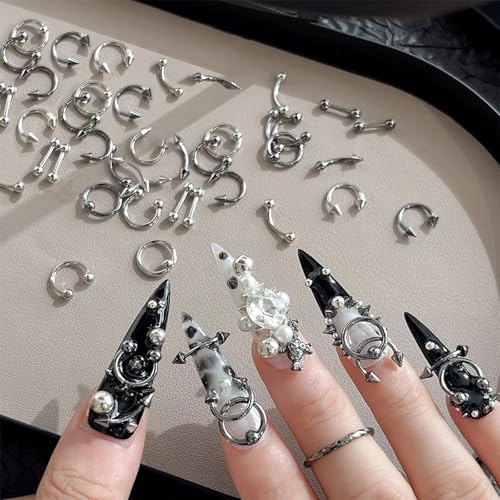 TESGADGETS 60 Pièces de Rivets en Métal Punk Charms, Clous en Alliage pour Manucure DIY, Anneau Piercing, Pendentifs pour Nail Art, Boucles d'Oreilles et Rivets comme Accessoires de Design d'Ongle