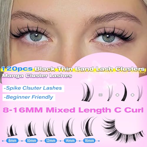 wiwoseo Manga Lash Clusters Manga Eyelash Clusters Anime Cluster Eyelash Extensions Clusters Lashes Natural Look Eyelashes Fairy Lash Clusters Manga Individual Lashes for Beginners (8-16MM)