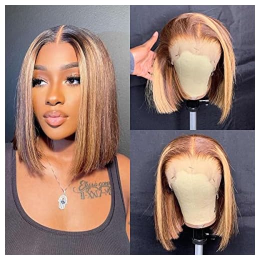 U&A 13x6 Deep Part HD Highlight 27 Colored Short Bob Lace Front Wigs Human Hair Brazilian Invisible Lace Front Wigs Pre Plucked With Baby Hair For Fashion Women (10 inch)