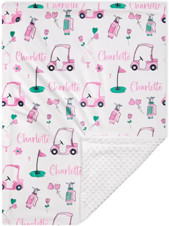 Personalized Custom Baby Swaddle Blanket - Newborn to Infant Throw Blanket with Name, Golf, Fleece & Soft Materials - Pink Baby Boy & Girl Gift Blanket