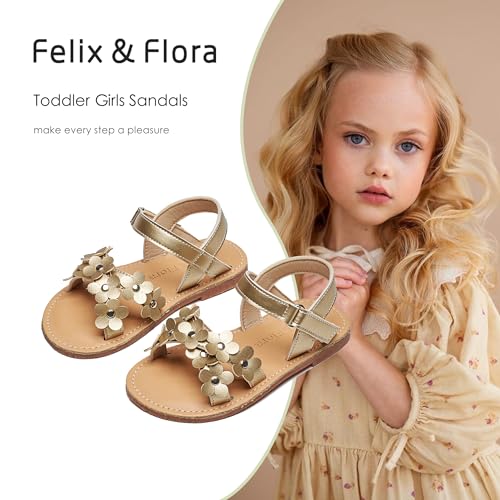 Image of Felix & Flora Toddler Girl Sandals -Flower Girl Dress Shoes Open Toe Little Kid Flats