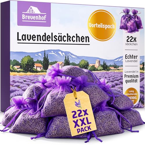 22x Lavendel Duftsäckchen - Mottenschutz für Kleiderschrank bei Kleidermotten* - Echter Lavendel getrocknet 100% natürlich - Lavendelsäckchen für Schrank, Auto, Raum & Wäsche