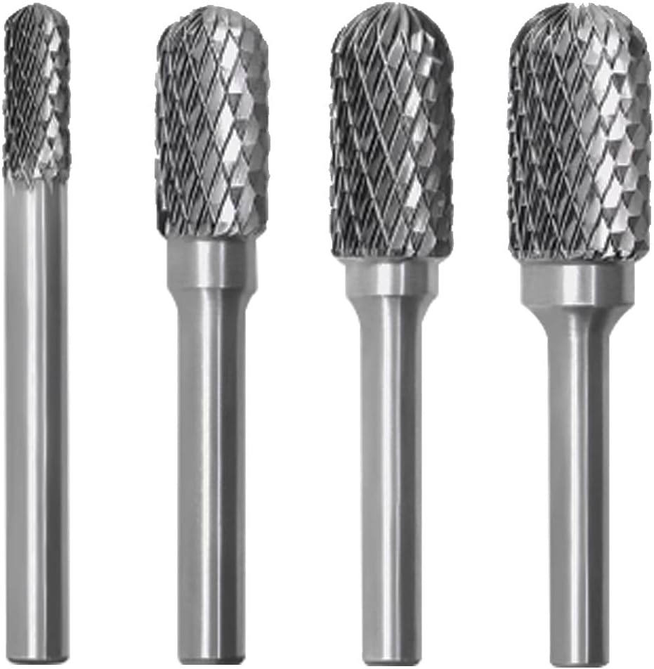1/4'' Shank Carbide Burr, Double Slot Ball Nosed Cylindrical Aluminum Cutting Carbide Burs for Drill, Rotary Tools （ CX Type