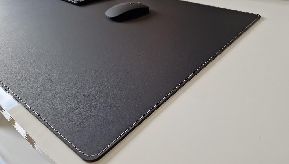 Schreibtischunterlage Echt Leder Nappaleder 60 x 40 Schwarz mit grauer Naht