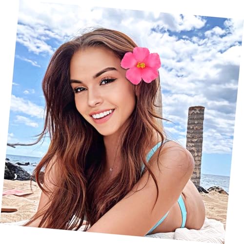 Image of Housoutil Artificial Hibiscus Flowers, 10 Pcs Foam Fake Hawaiian Flower Centerpieces, Faux Tropical Luau for Party Decorations, DIY Summer Hair Clip Accessories, Table Decor (Pink)