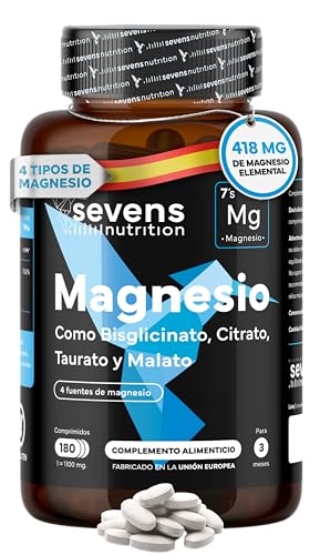 Magnesio Complex 4 En 1 - Citrato, Bisglicinato, Taurato Y Malato - 4 Fuentes De Alta Biodisponibilidad - Mejora Tu Energía, Rendimiento Y Descanso - 180 Comprimidos - Hecho En España - Sevens