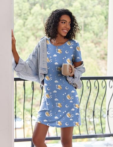Image of Ekouaer 2 Pack Nightgowns for Women Sleepshirt Short Sleeve Night Shirts
