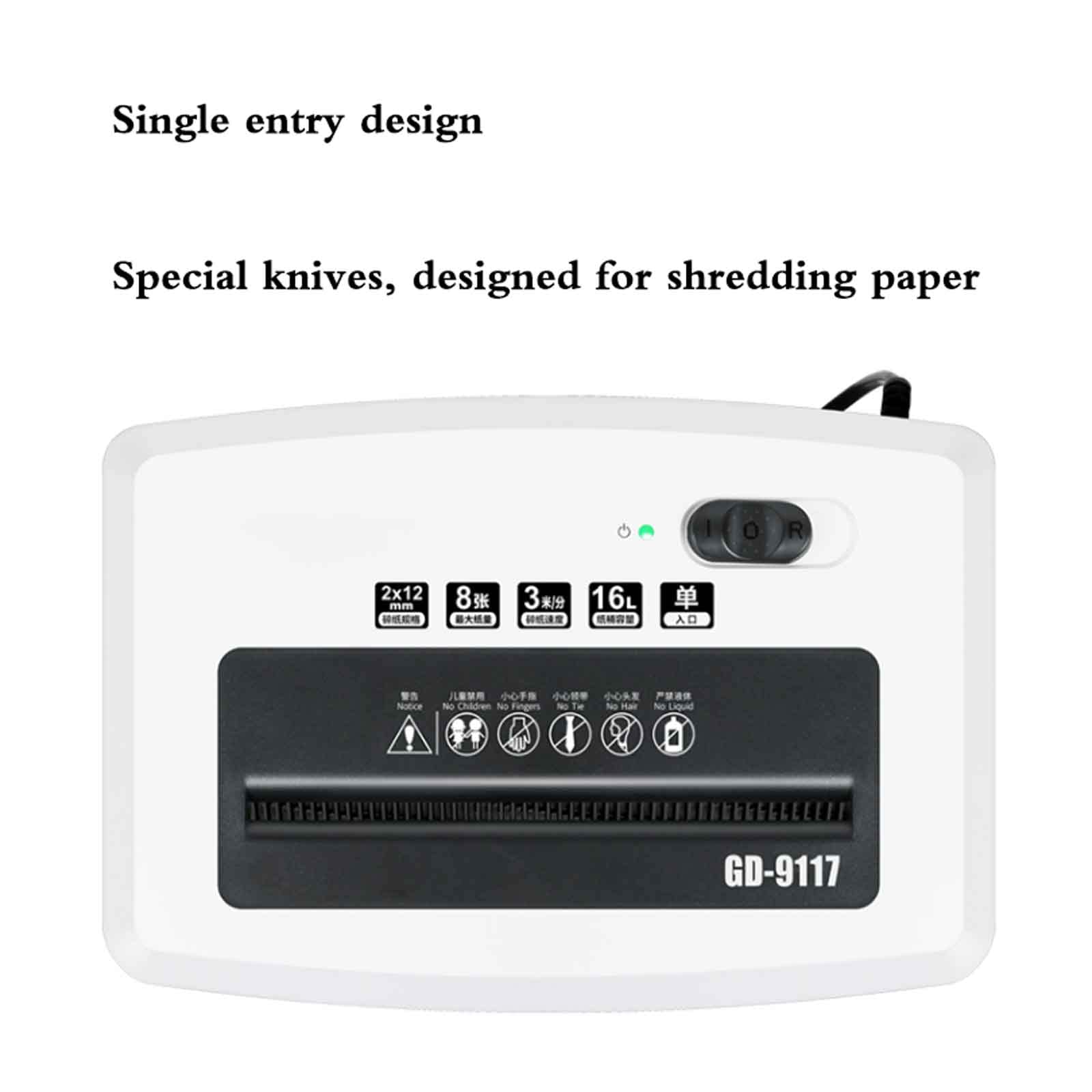 8 distruggidocumenti, Grande capacità 16L, 4 Livelli di riservatezza, distruzione Carta 2x12mm, spegnimento Porta Scorrevole, rotelle universali, 33x22,5x49cm
