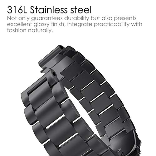Image of Fintie Band Compatible with Garmin Forerunner 235, Stainless Steel Metal Replacement Watch Strap Bracelet Compatible with Garmin Forerunner 235 /220 /230 /620 /630 /735XT Smartwatch, Black