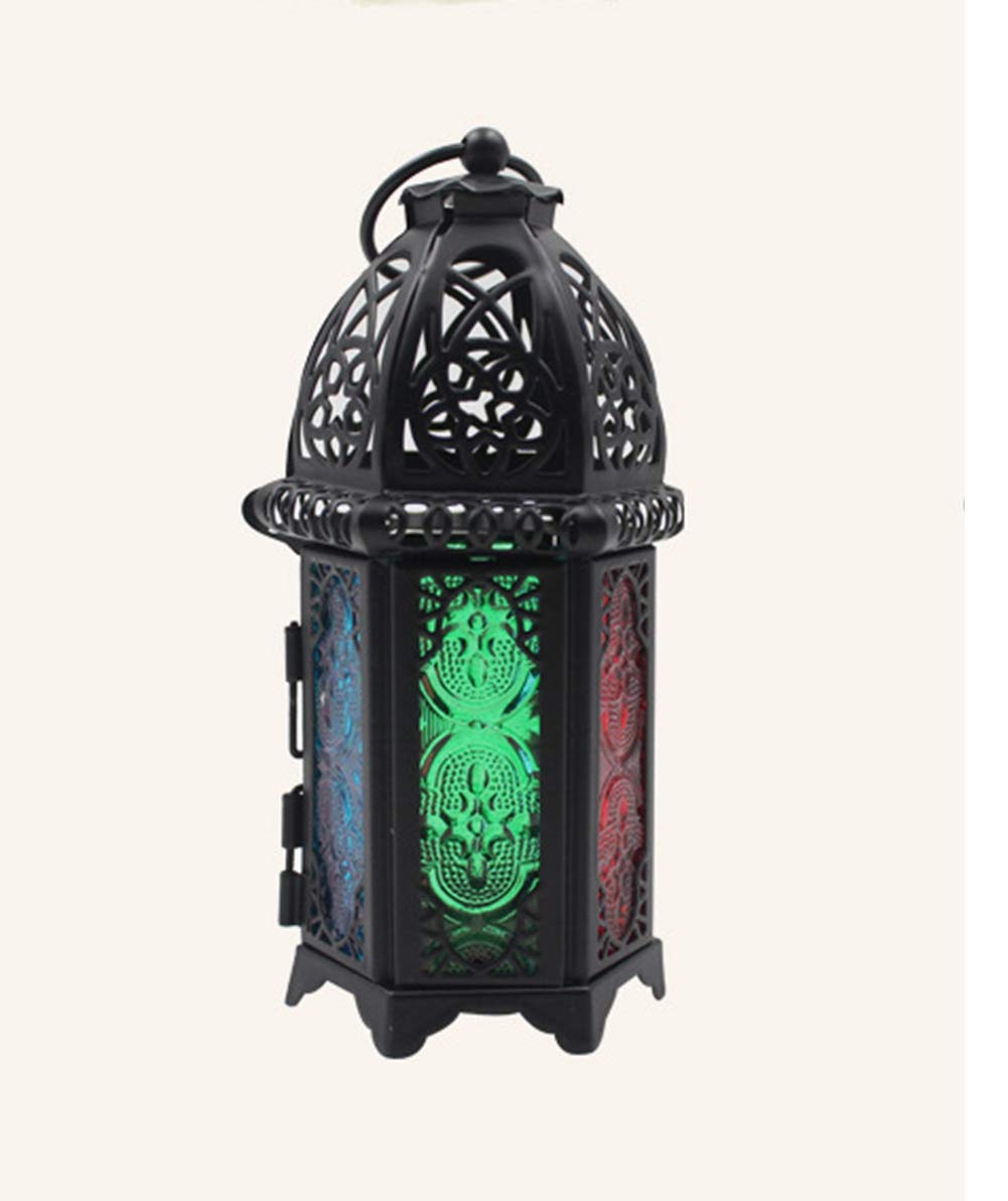 Dadaaa Black B Moroccan Lamp Mini Lantern,Decorative Candle Lanterns Tealight Candle Holder Indoor Garden Glass Hanging Lanterns (Black B)