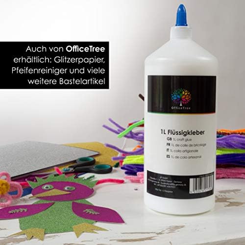 OfficeTree 1 Litre Liquid White Glue For Crafts Transparent Drying - White PVA Glue for Crafting - Clear Glue Liquid - PVA School Glue - Paper Craft Glue Strong - Solvent Free Liquid Adhesive