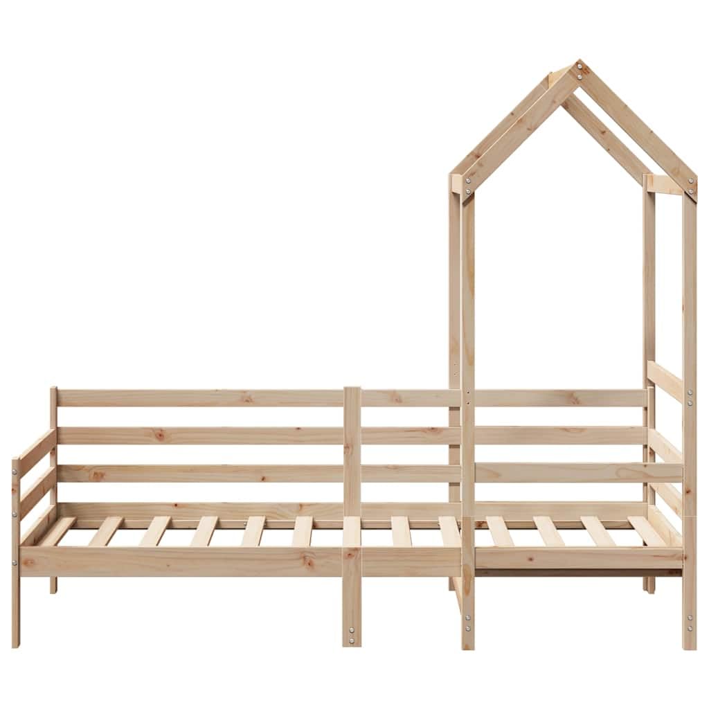 Cama de día con techo de madera maciza de pino, 80 x 200 cm, marco de cama con somier y espacio de almacenamiento, sofá cama para habitación infantil, diseño abierto, robusto juego de madera