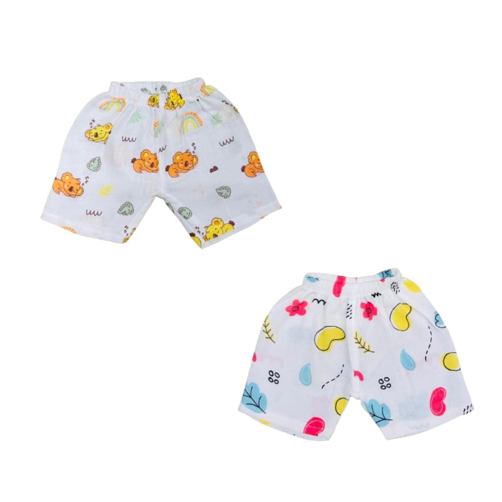 Tiny Moon Muslin Shorts | Summer Wear Unisex Shorts for Babies | Elastic Regular Fit | 0 to 6 Months | Assorted Pack (in, Age, 0, 3 Months, 2, White)-image-34
