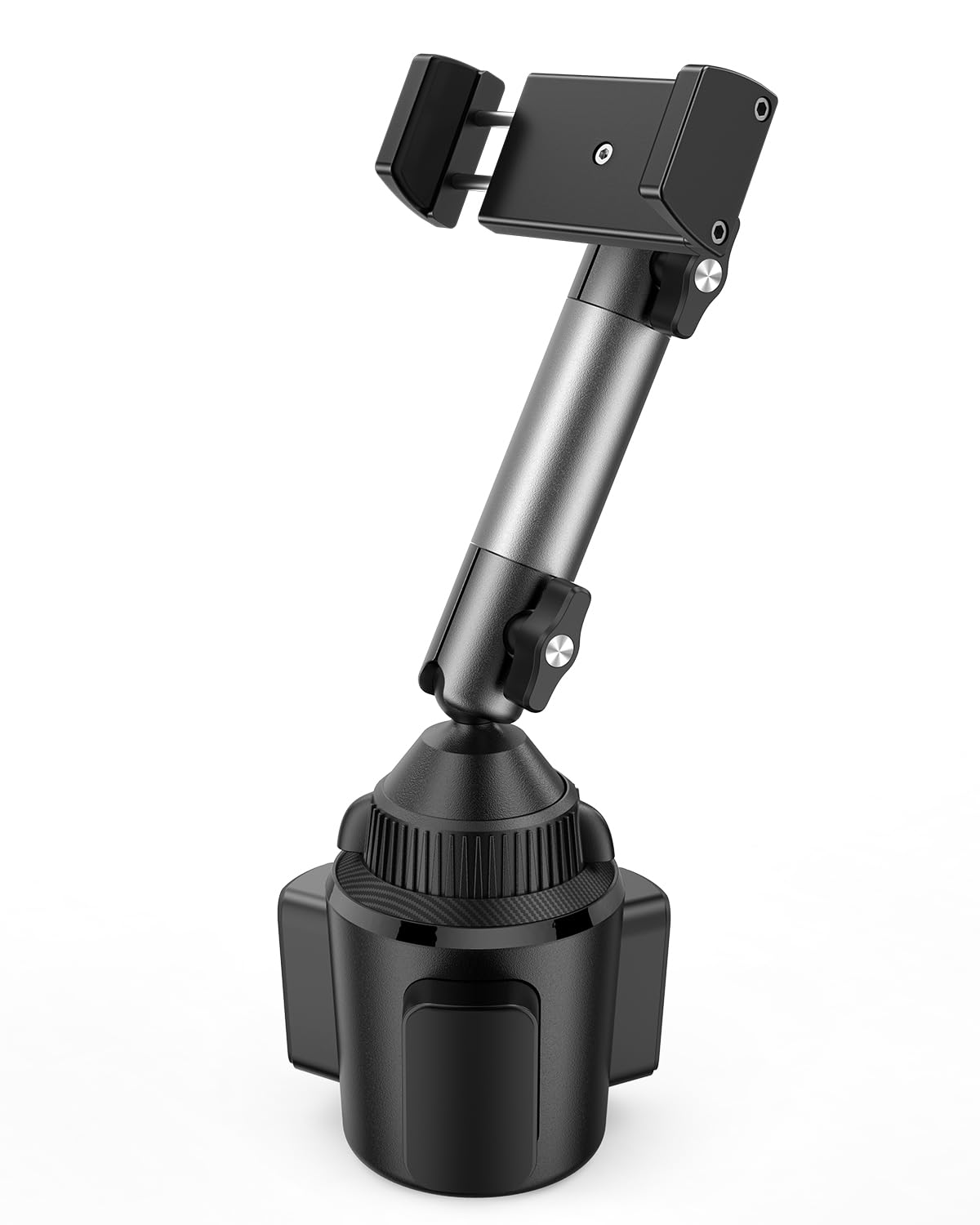 APPS2Car Soporte de teléfono de aluminio resistente para coche, soporte universal para teléfono con rótula de 20 mm, base de portavasos, brazo CNC ajustable