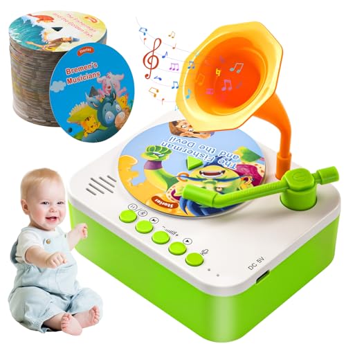 yimido Kids Phonograph Toddler Record Player, with 96 Learning Cards, Early Education Machine Record Player Music Box Storyteller pop Speakers, Gift for Boys and Girls