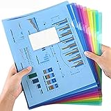Sooez Clear Document Folders, 25 Pack Project Pockets Letter Size Plastic Document Folders with Label Pocket, US Paper Poly Jacket Sleeves Folders Transparent L-Type, Assorted Color