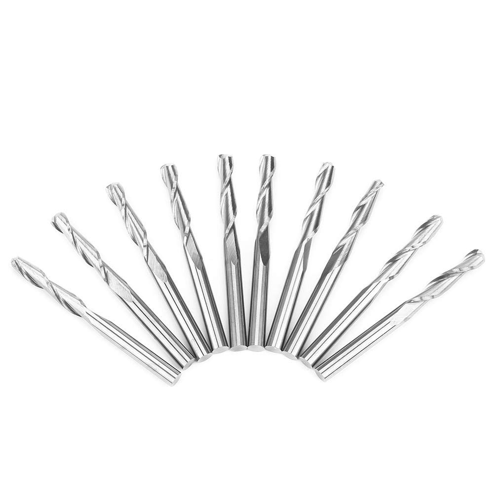 10Pcs/Pack 3.175 x17mm Tungstène Acier Double Flûtes Carbure Boule Nez Fraises CNC Bits pour la coupe et la gravure