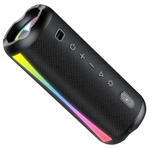 Altavoz Bluetooth 5.4, 20w Altavoz Bluetooth Potente Con Micrófono HD, 360° Sonido Estéreo, RGB Regulables, TWS, 20 Horas Impermeable IPX7 Speaker Bluetooth Para Viajes/Deportes/Fiestas/Ciclismo,Negro