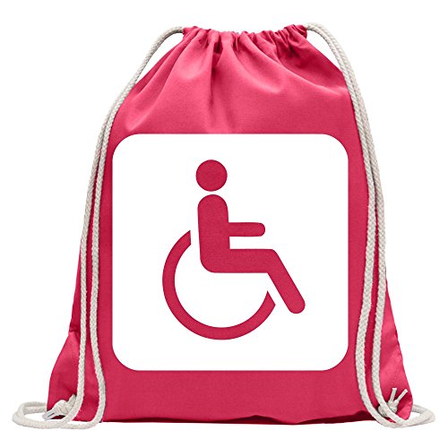 Kiwistar - Behinderte Rollstuhl WC Piktogramme Turnbeutel Fun Rucksack Sport Beutel Gymsack Baumwolle mit Ziehgurt
