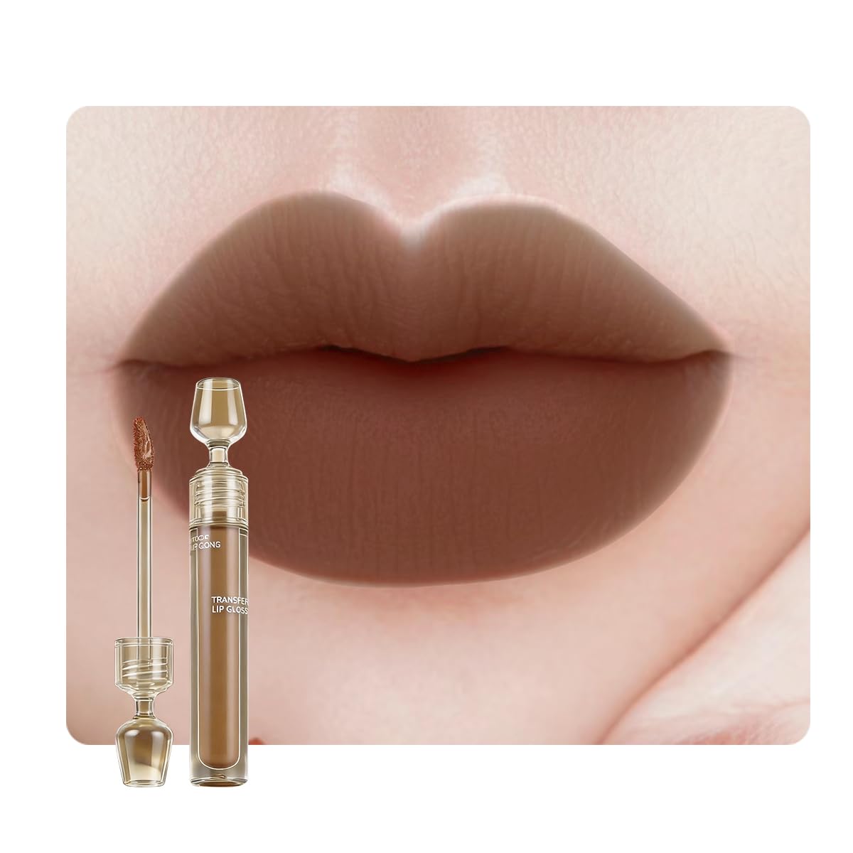 Transfer‑Proof Velvet Matte Lip Gloss — Long‑Lasting Hydrating Lightweight Lip Tint, High‑Pigment, Smudge‑Resistant Non‑Transfer Color‑Lock, Kiss‑Proof Budge‑Proof — Sand Gravel Brown AH2