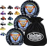 Matty's Toy Stop Monster Jam Mini Mystery Collectible Monster Trucks (1:87 Scale) Gift Set Party Bundle Storage Bag - 3 Pack (Assorted)