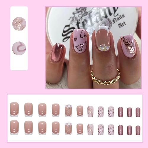 Miniatura 2 de YEFIUO - Juego de 24 uñas postizas a presión color morado cuadrado mediano con pegamento, uñas postizas Kawaii de cobertura completa con diseños de