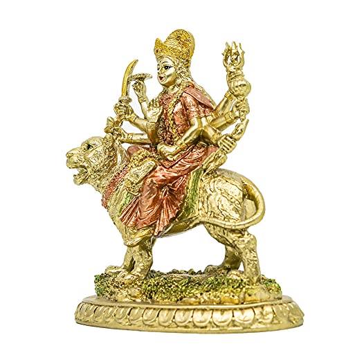 Hindu Goddess Small Durga Statue - 5.7" H Indian God Durga On Tiger Figurines Decoration Hinduism Buddha Idol Home Office Temple Puja Sculpture Mandir Murti Diwali Pooja Gifts Meditation Altar Shrine #TOP7