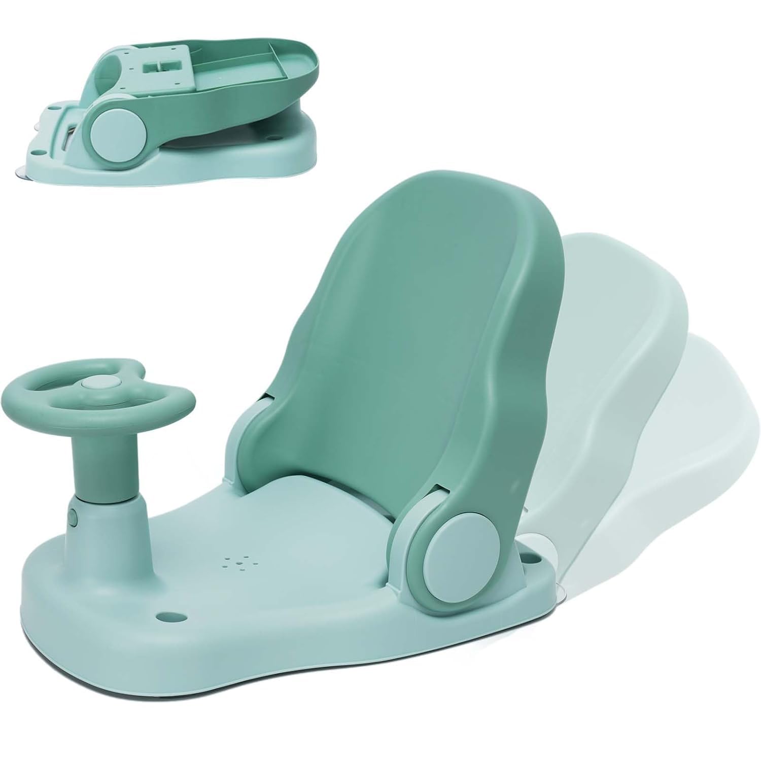 Siège de bain pour bébé avec dossier réglable - Pliable - Avec ventouse puissante - Portable - Pour bébé à partir de 6 mois - Vert
