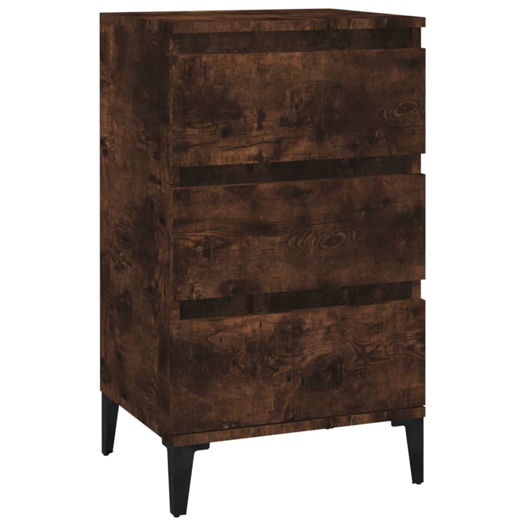 Table de chevet industriel chêne fumé 40x35x70 cm avec 3 tiroirs