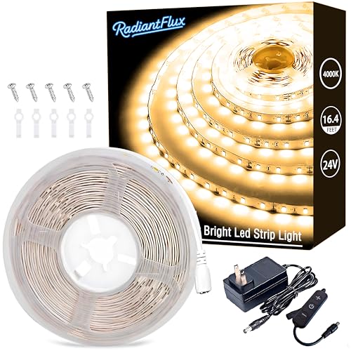 Image of RadiantFlux 4000K 16.4Ft Led Strip Lights, Natural Light Strips Lights Indoor Use, Dimmable,Flexible, Super Bright LED Tape Lights for Living Room, Kitchen, Vanity Mirro