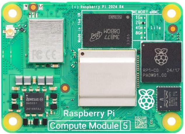 Raspberry Pi CM5008016 Compute Module 5, 8GB RAM, 16GB eMMC, 4-Core BCM2712, 2.4GHz Cortex-A76