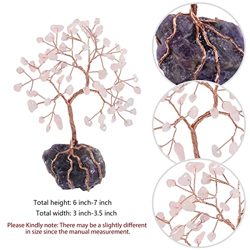 Nupuyai Rose Quartz Crystal Money Tree with Raw Amethyst Stone Base - Image 2