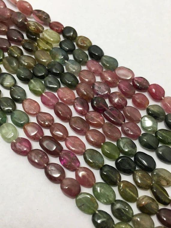 Perles de tourmaline multicolore ovales lisses 6-8mm pour création de bijoux